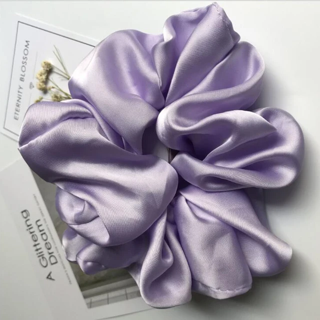 Oversized Hair Scrunchies For Women Solid Satin Silk Scrunchie Hair Rubber Bands Elastic Hair Ties Accessories Ponytail Holder Light Purple