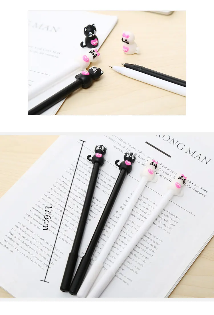12Pcs/pack Cute Kawaii Cat Gel Pens Blue Black White Animal Stationery School Material Thing Pencil Case Bag Kawai Stationary