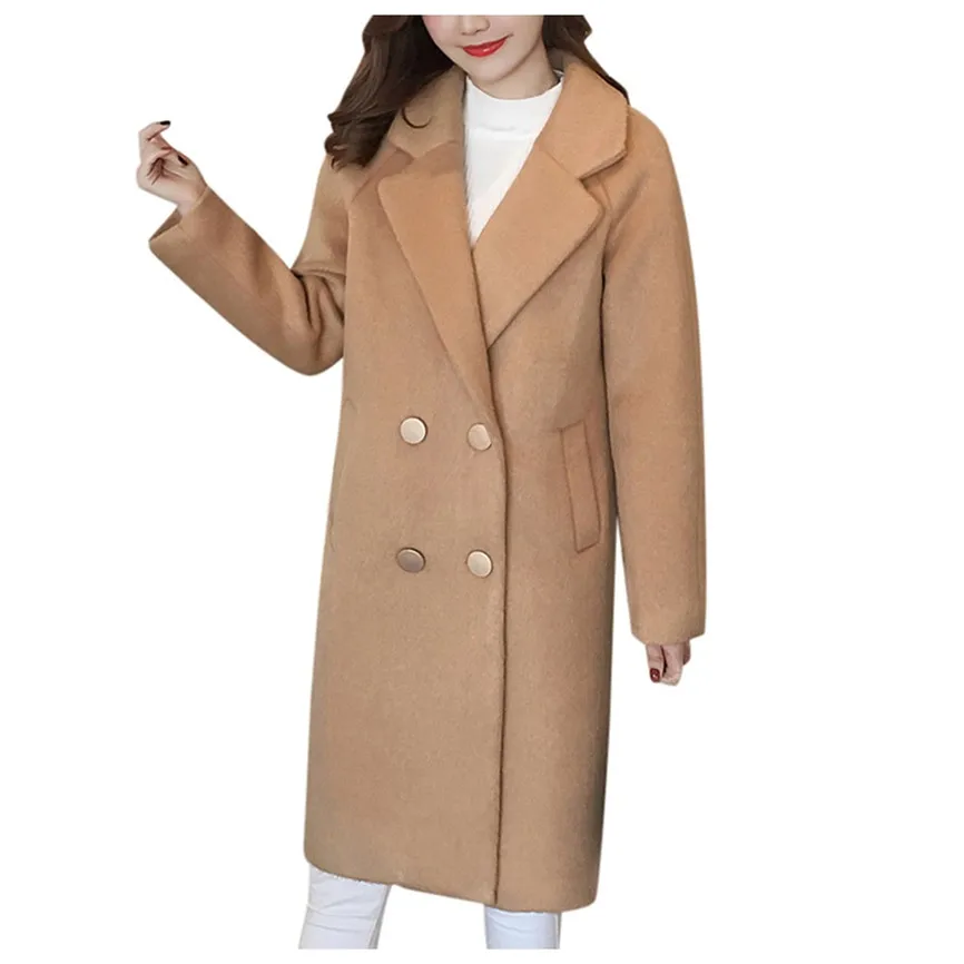 Женские куртки и пальто Женские рабочие однотонные винтажные зимние для офиса с длинным рукавом на пуговицах шерстяное пальто женский пиджак