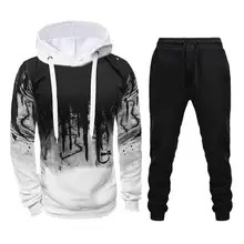 

Fashion Printing Hooded Sweatshirt Pants Set 2 Pieces Long Sleeve Autumn Winter Drawstring Warm Tracksuit Set for Sports