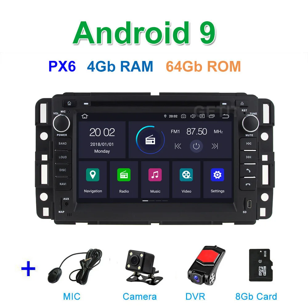 DSP PX6 CAM DVR SD DSP 64G PX6 Android 9 Автомобильный DVD стерео радиоплеер gps навигация для GMC Chevrolet Chevy Yukon Sierra Tahoe Acadia Suburban - Цвет: DSP PX6 CAM DVR SD