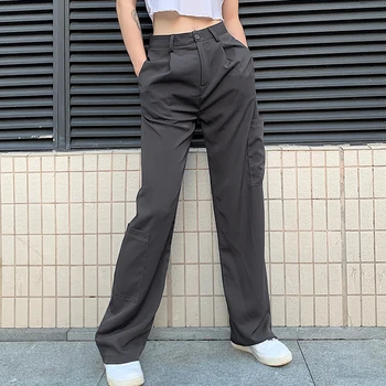 

Cool Street Outfits Hip Hop Costume Gray Pocket Slacks High Waist Jazz Costume Rave Pants Jazz Dance Wear Practice Pants BL4137