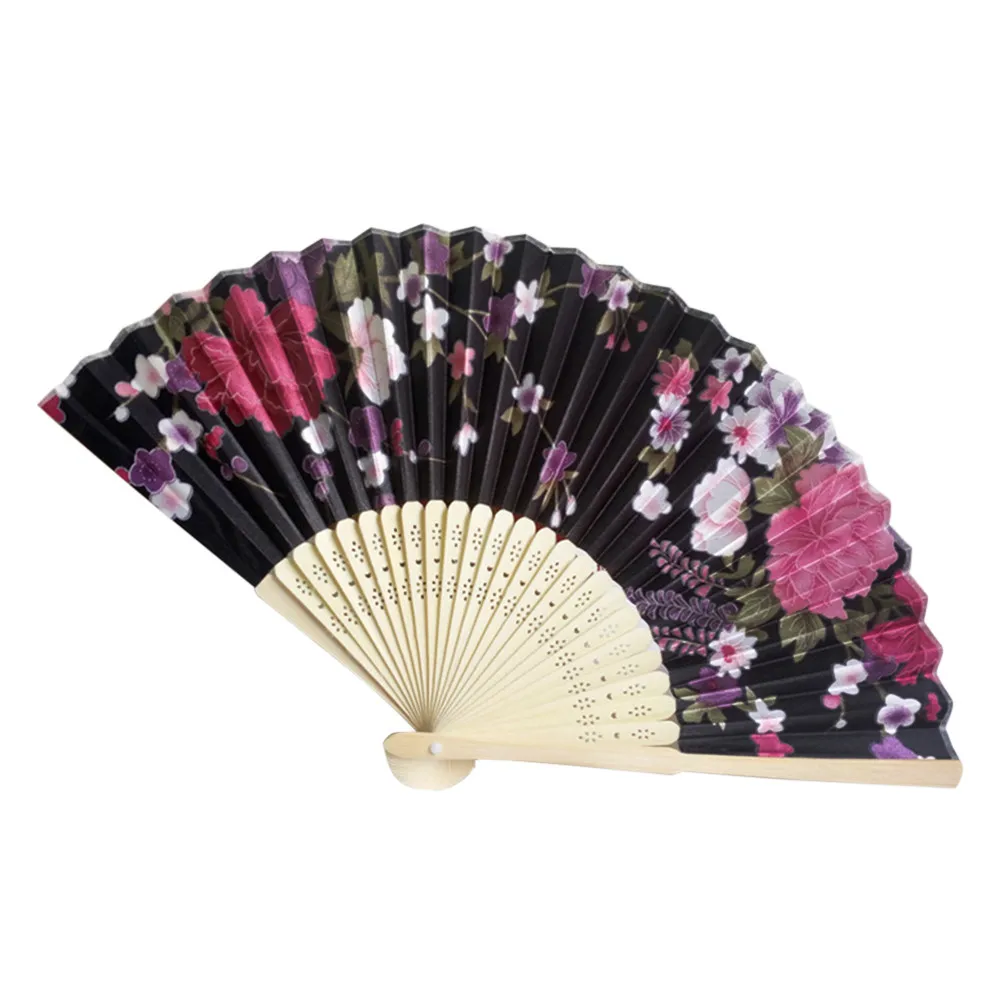 Летние винтажные бамбуковые складные ручные веера с цветами, китайские Подарки для танцевальной вечеринки, свадебные цветные вечерние веера, подарки 64p