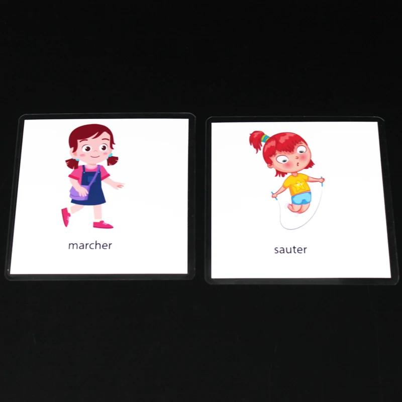 Kids Montessori Baby Learn French Emotion/Action Word Flashcards Cognitive Educational Toys Picture Memorise Gifts for Children 4