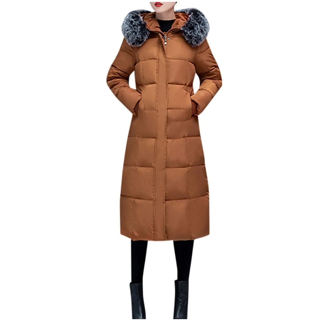 Зимняя женская куртка, Женское пальто с капюшоном, тонкая верхняя одежда, Женская длинная парка из искусственного лисьего меха, с хлопковой подкладкой, Abrigos Mujer Invierno#3