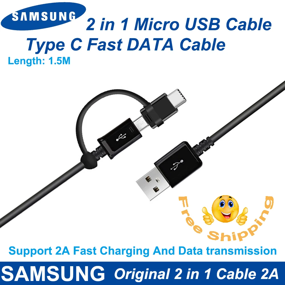 For Samsung 2 in 1 Micro USB Cable Type C Fast Charger Note8 Note9 S8 Plus S9 C5C7C9 Pro S6 S7edge Note5 | Мобильные телефоны и