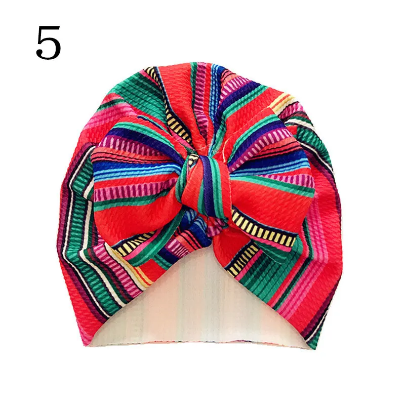 5 Детские ободки для новорожденных, мягкая удобная повязка на голову, шапка с цветочным принтом и бантом, Осенние аксессуары для детских волос, хлопковая вязаная шапка - Цвет: 5
