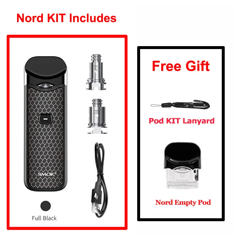 Оригинальный электронных сигарет SMOK Nord Pod Vape комплект 1100 мАч 3 мл! Бесплатная