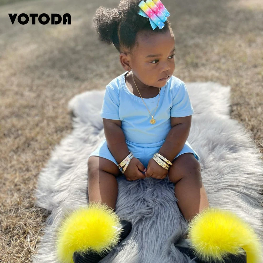 leather girl in boots Summer Kids Fur Slippers Fluffy Raccoon Fur Slides Toddler Furry Fox Fur Flip Flops Children Rainbow Fur Sandal Girls Flat Shoes children's sandals near me