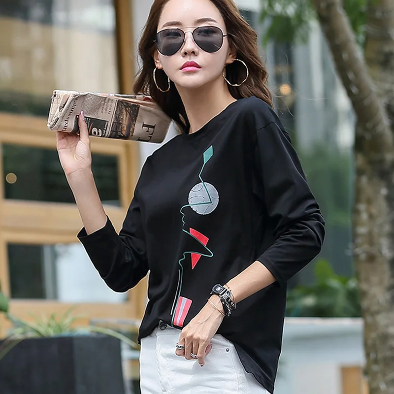 Skup BOBOKATEER koszulka femme ponadgabarytowych t koszula kobiety ubrania 2019 camisas mujer koszulki z długim rękawem bawełna kobiet t shirt plus rozmiar