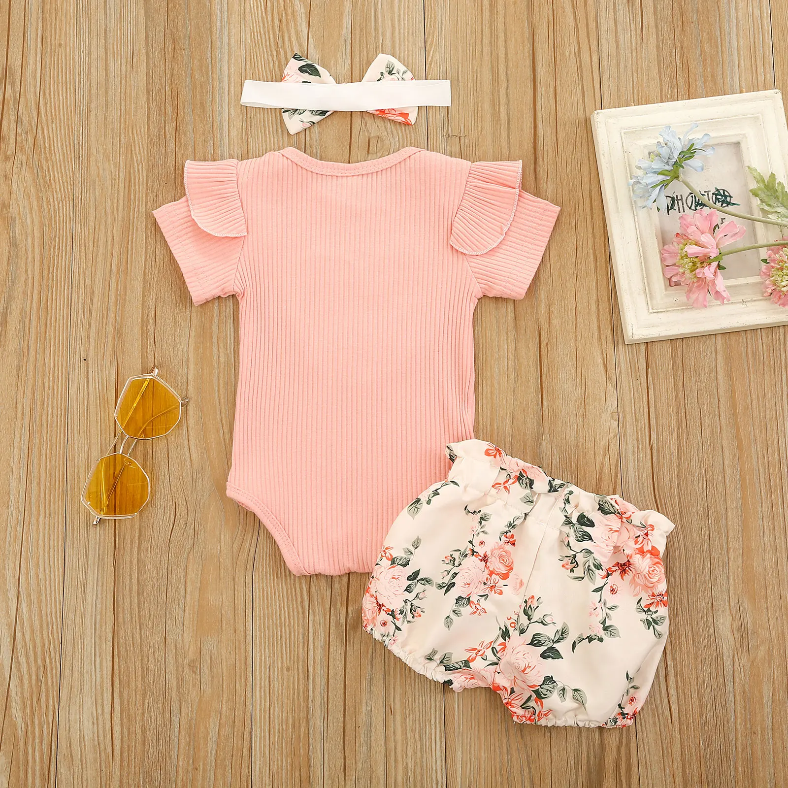 Citgeett Baby Girl Summer Outfit – Ruffle Romper, Floral Shorts & Headband 5