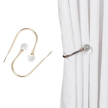 

2Pcs Curtain U Shaped Holdbacks Crystal Ball Curtain Tieback Hooks Metal Curtain Holdbacks Wall Mounted Curtain Hooks