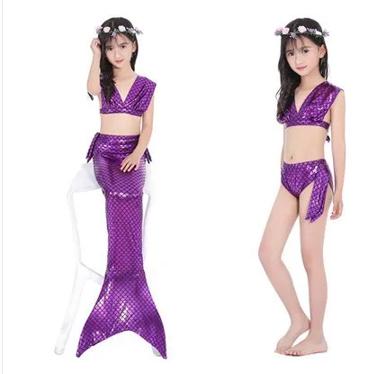 5 цветов, Детские купальники для принцессы с хвостом русалки, детские купальные костюмы для девочек, купальный костюм, купальный костюм, бикини, нарядный костюм - Цвет: Фиолетовый