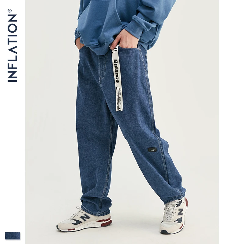 

INFLATION 2019 Autumn New Modis Jeans Men Loose Straight Blue Jeans Pants Men Casual Simple Denim Jeans Men 93356W
