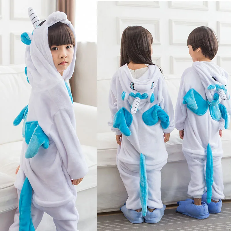 Фланелевая детская пижама с изображением животных; зимняя детская пижама с капюшоном и рисунком единорога для мальчиков и девочек; одежда для сна; комбинезоны - Цвет: L025