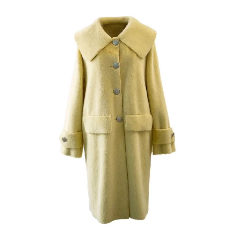 Яркие зеленые желтые меховые куртки из искусственной норки г. Зимние однобортные длинные пальто, верхняя одежда уличная мода для девочек, пальто с мехом - Цвет: yellow faux fur coat
