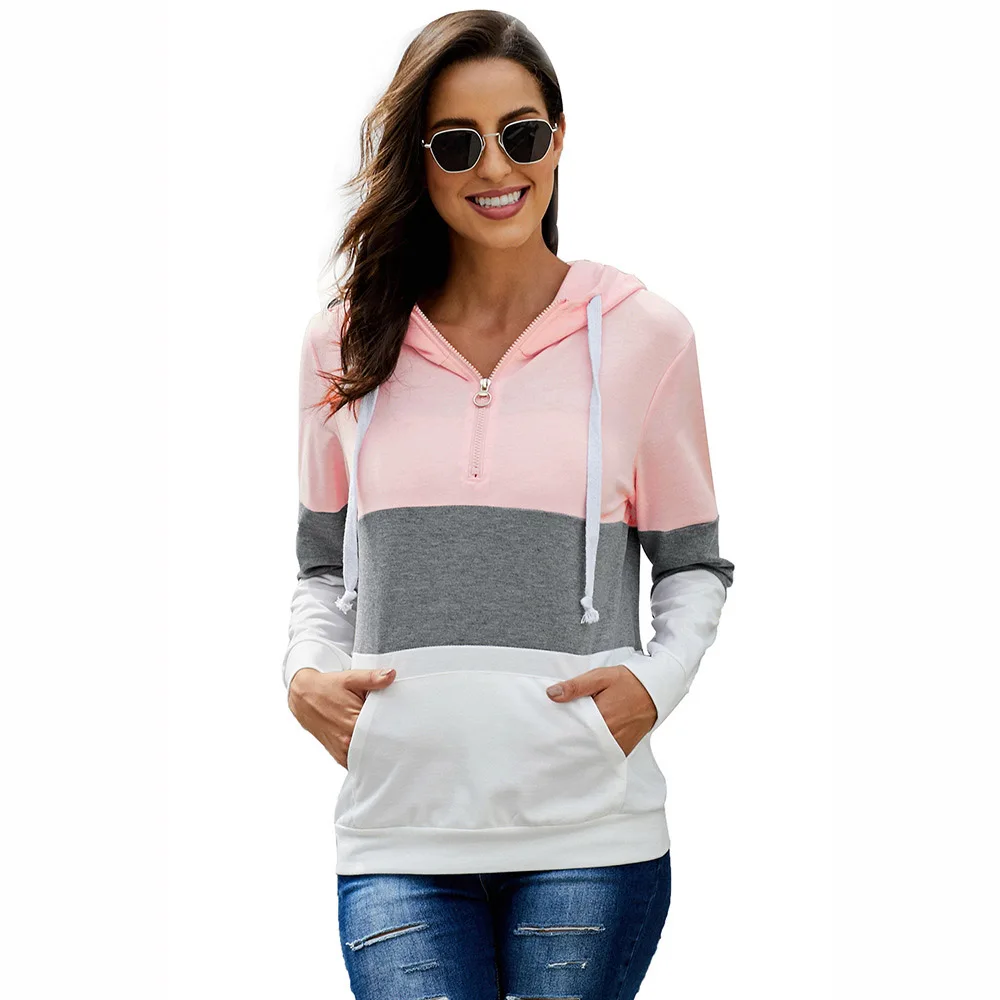 Pink color Новинка, женские свитшоты, Осень-зима, толстовки с длинным рукавом, худи, Женский пуловер, пэчворк, толстовка с капюшоном, женская верхняя одежда, B0491 - Цвет: Pink color