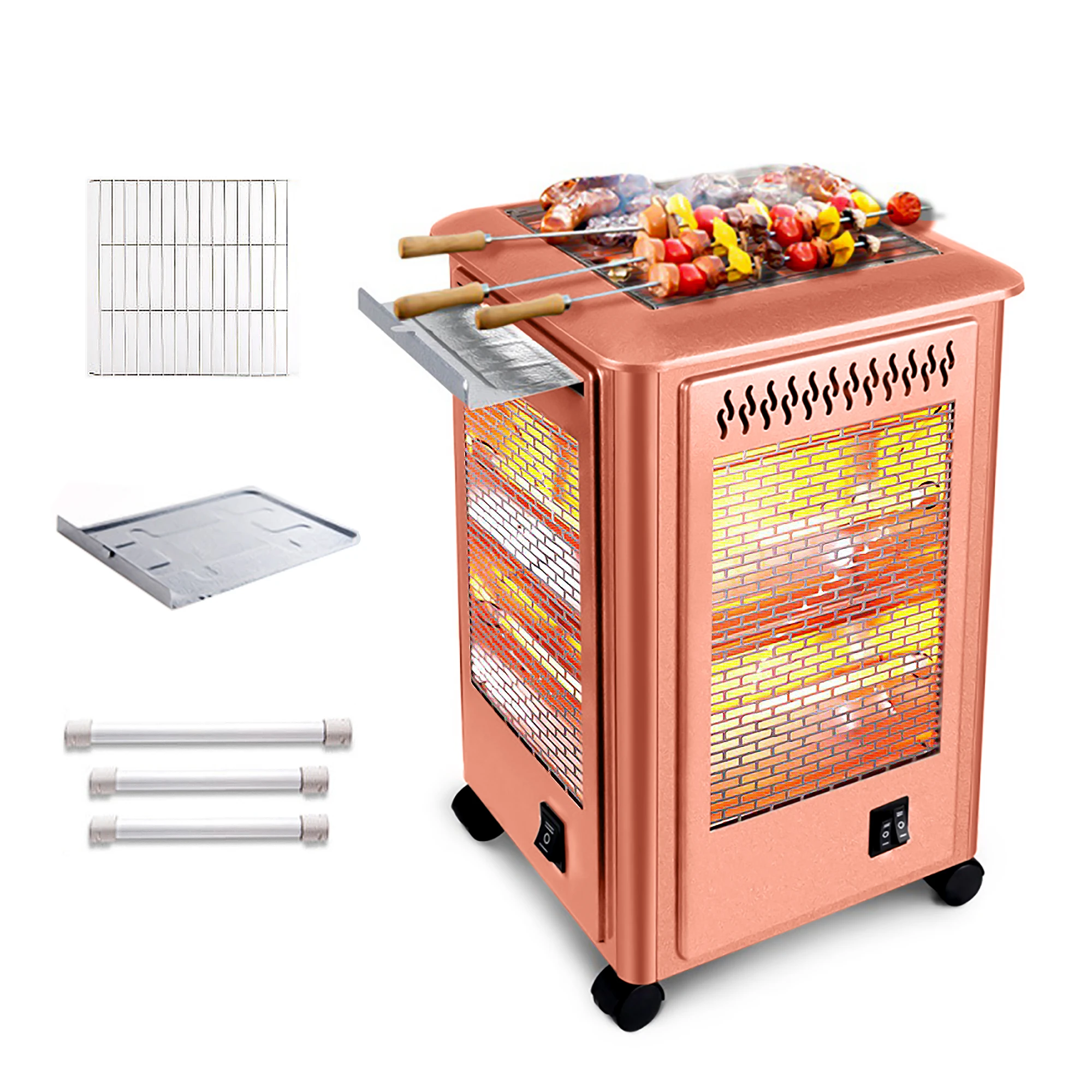 AC220V-240V 2000W Electric heater 5 faces electric warmer Camping Oven Portable BBQ Grill Barbecue Stove Picnic Food Heater