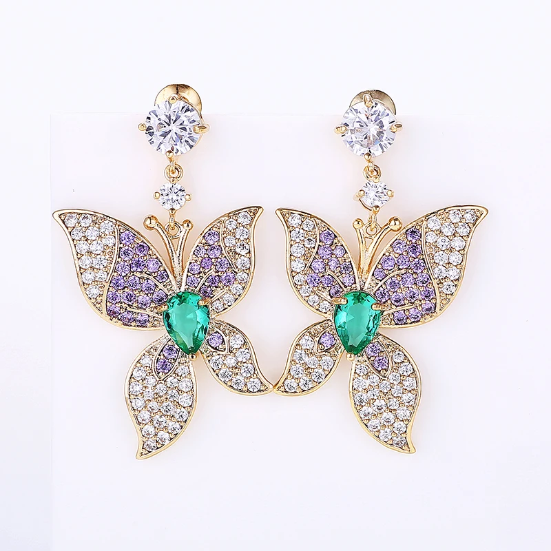 

Colorful Butterfly Earrings Luxury Zirconia Jewelry for Women Wedding Drop Earrings Micro-inlay CZ Stone XIUMEIYIZU New Arrival