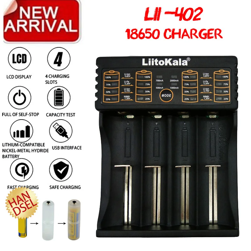 Lii 402 No plug LiitoKala 18650 зарядное устройство емкость тест внутреннее сопротивление для 18650 26650 21700 18350 AA AAA 3,7 V/3,2 V/1,2 V - Цвет: Lii 402 No plug