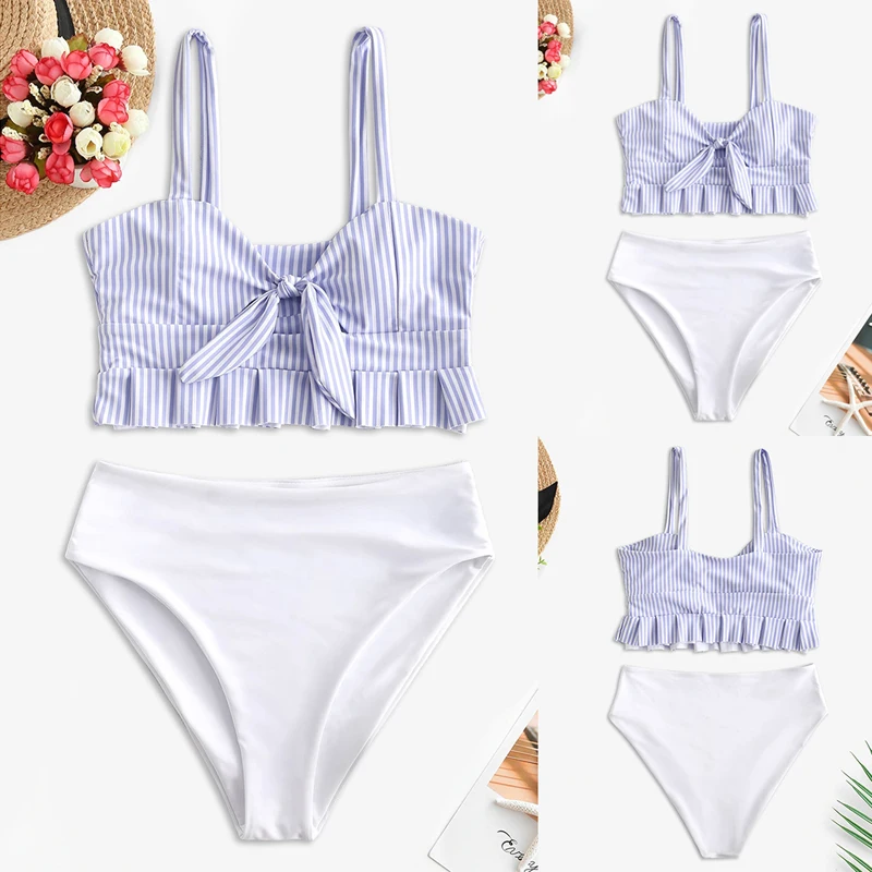 

2020 Girl Swimsuit Two Pieces Children's Swimwear Swim Suits Children Split Hollow Bikini Sets Bathing Suit Knot Ruffle Tankini