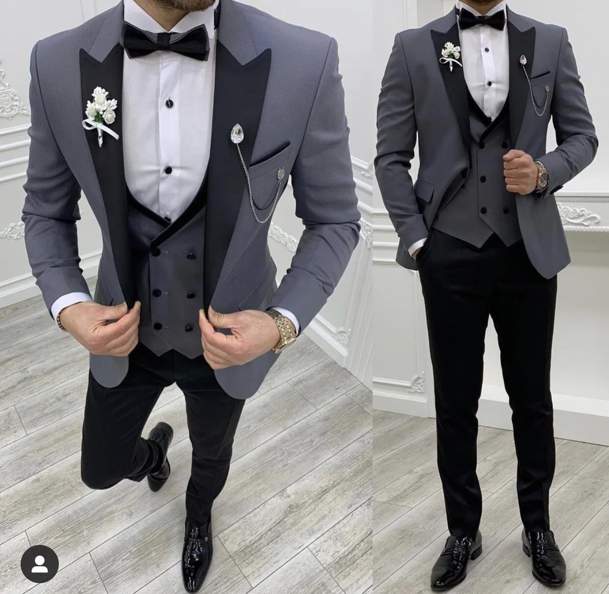 Traje gris para hombre, traje negro, esmoquin novio, traje Formal boda, chaqueta, pantalón, chaleco, Blazer de 3 piezas|Trajes| - AliExpress