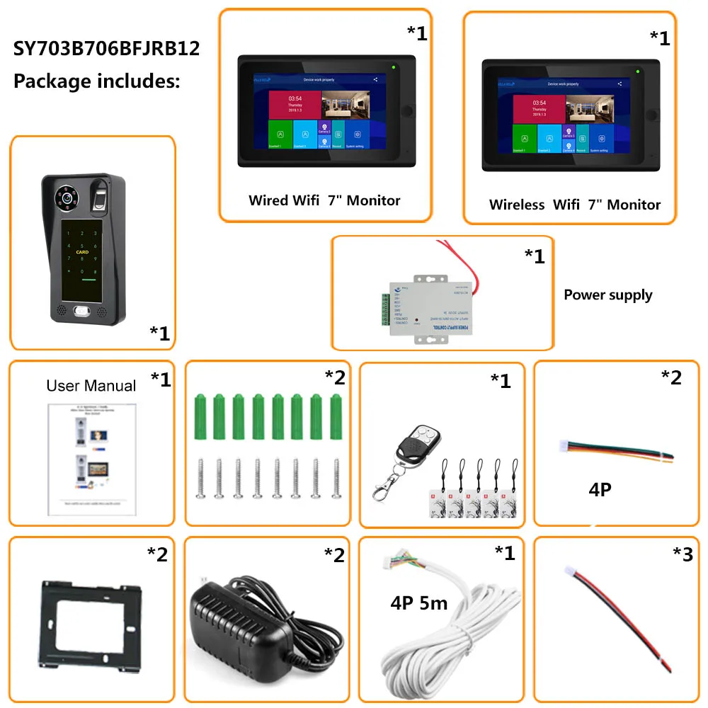 7 дюймов Wifi беспроводной отпечаток пальца IC карта видео телефон двери дверной звонок Домофон с проводной HD 1080P камера