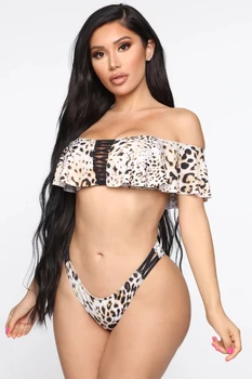 

2020 Europe and America Sexy Bikini Set Swimsuit Leopard print Tube Top Swimsuit Summer Beach Wear Ladies Brazilian Swimsuit