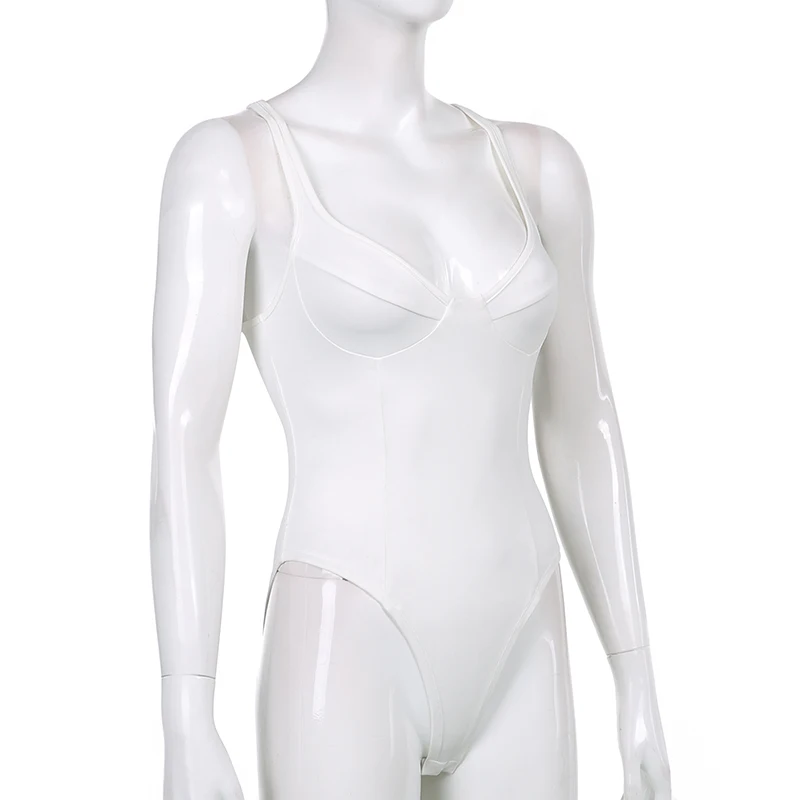 Sleeveless Sexy Strap Bodysuit Summer Backless Bodycon Short Jumpsuit Ladies Casual Black White V Neck Body Suit Top