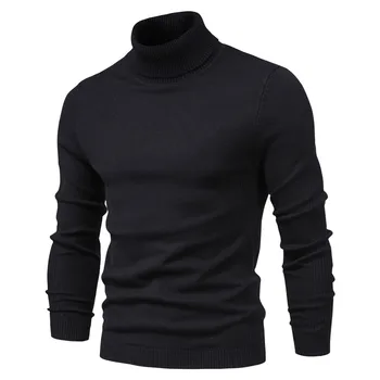 Image of 10 Color Winter Men's Turtleneck Sweaters Warm Black Slim Knitted Pullovers Men Solid Color Casual Sweaters Male Autumn Knitwear