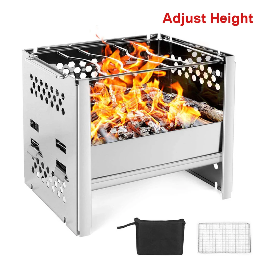 Mini Outdoor Firewood Stoves Adjust Height Camping Cooking Device