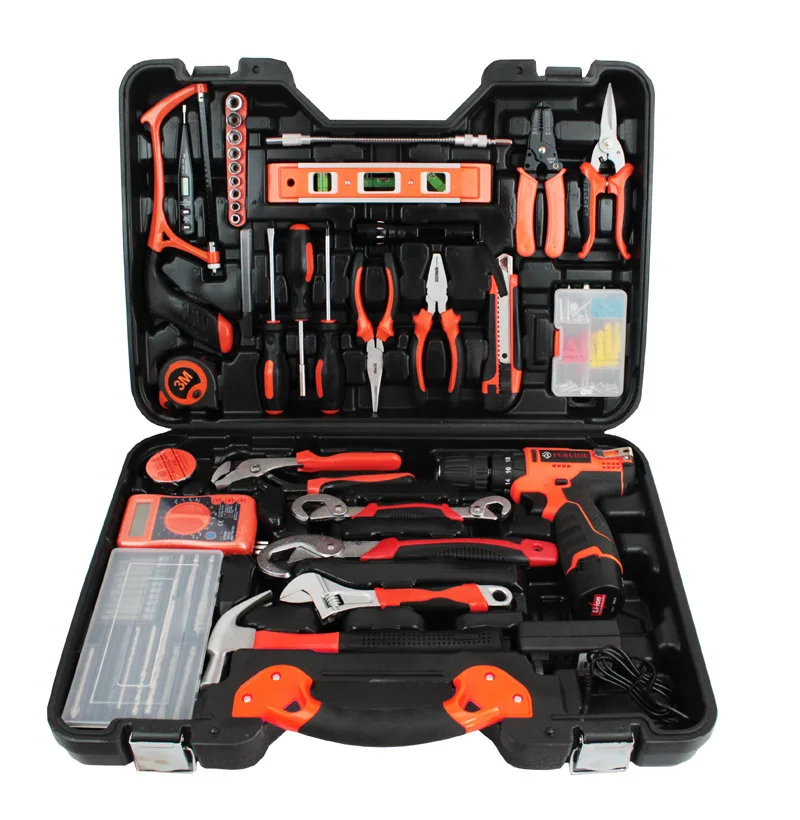 

128-Piece Hardware Tools Combination Set Lithium Battery Electric Drill Set Electric Screwdriver Woodworking Manual Tool Box