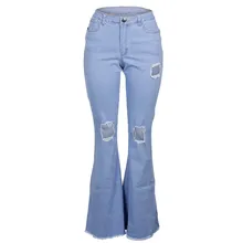 Женские Модные расклешенные брюки большого размера, Ретро стиль, высокая талия, повседневные брюки с дырками, новинка, свободные сексуальные тянущиеся Комфортные джинсы# B