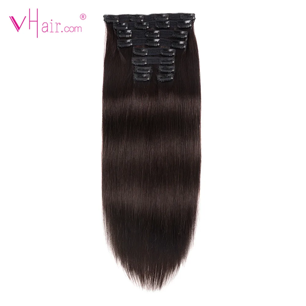 

VHair 100% Real Human Hair Clip In Remy Hair Extensions Double Weft Straight Style 16-22'' 10Pcs/Set 120-220g Full Head Clip Ins