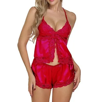 

Women's Pajamas Sexy Two-Piece V-Neck Lace Strap Comfortable Pajama Set Two-Piece Trend Solid Color Family Ladies Pajamas