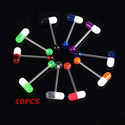 

Unique Capsule Pills Design Acrylic Tragus Piercing 1.4*19mm Surgical Stainless Steel Body Piercing Tongue Rings