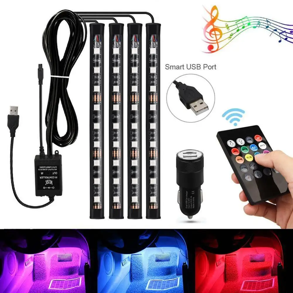 Vierudios 4 шт. Автомобильная RGB 9 Светодиодная лента автомобильный атмосферный свет