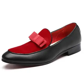 

37~48 Plus Size Red Bottom Suede Bow Tie Loafers Men Pointed Toe Tassel Slip On Dress Wedding Shoes Fringed Loafer Formal Shoe