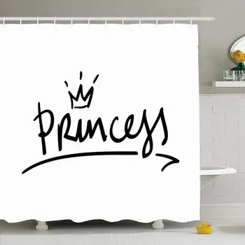 

Shower Curtain Set with Hooks 72x78 Cute Pretty Text Textile Design Word Princess Apparel Print Typography Black Fabulous