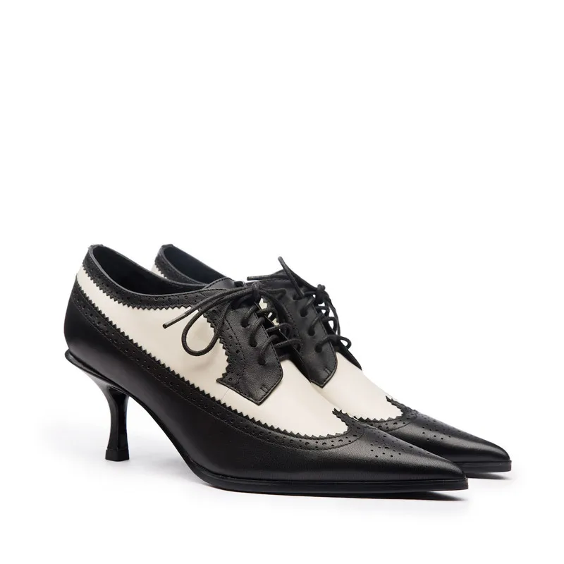 

2019new pointed toe shoes women brogue lace fastening genuine leather pumps high heels lace-up Ladies dress stiletto heels