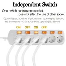 Barre d'alimentation ue 3/4/5/6AC, prise de courant ue, 2USB, Protection contre les surcharges, interrupteurs de commande indépendants, adaptateur d'extension électrique