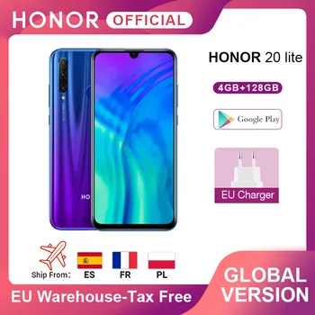 Перейти на Алиэкспресс и купить Глобальная версия смартфона Honor 20 Lite, 4 Гб, 128 ГБ, передний экран 32 МП, Восьмиядерный процессор Kirin 710, Android 9,0, камера заднего вида 24 МП