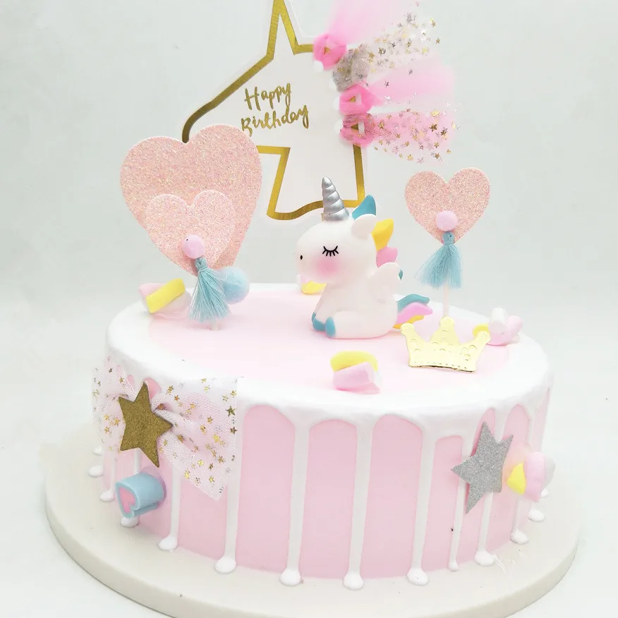 

Cartoon Unicorn Cake Decoration Cute Unicornio Cake Toppers Kids Birthday Unicorn Party Decorations for Baking Dessert Gift