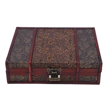 

Botique-Wooden Storage Jewelry Box Big Vintage Wood Box with Metal Lock Wedding Gift Packaging Manual Desktop Decoration #2