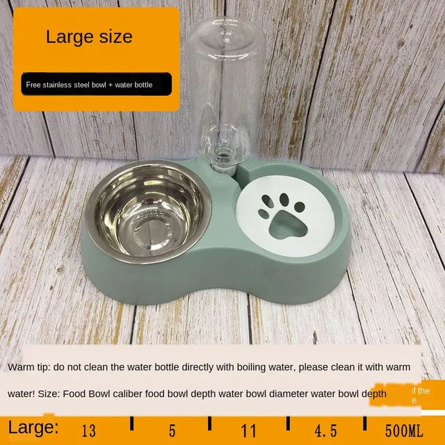 Double Pet Bowls Dog Cat Puppy Bowls Food Water Feeder Stainless Steel Pet Drinking Dish Feeding Supplies Small Dog Accessories Blue Large