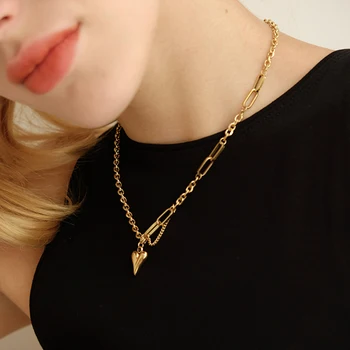 

Peri'sBox Mixed Chain Love Heart Necklaces Small Charm Choker Necklaces for Women Vintage Titanium Steel Necklace 2020 Jewelry