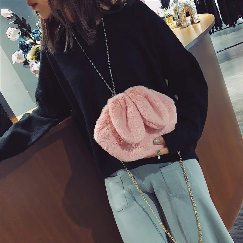 

Bag Women's 2019 New Style Plush Rabbit Ear Shoulder Bag Korean-style Fashion Chain Shoulder Women's Mobile Phone Bag