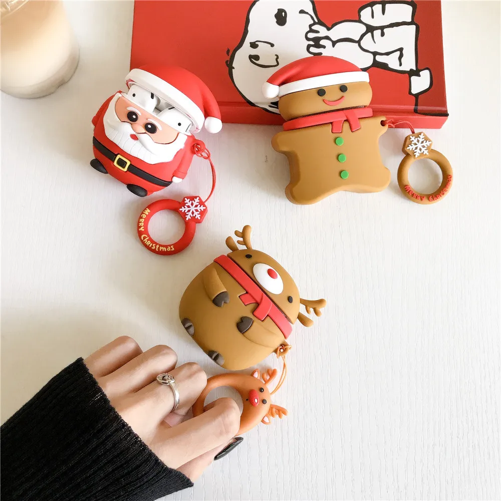 

3D Deer AirPods Case Air Pods Silicone Headphone Cover for Apple Earpods Earbuds 1 2 Christmas Gift Tree Santa Claus Elk