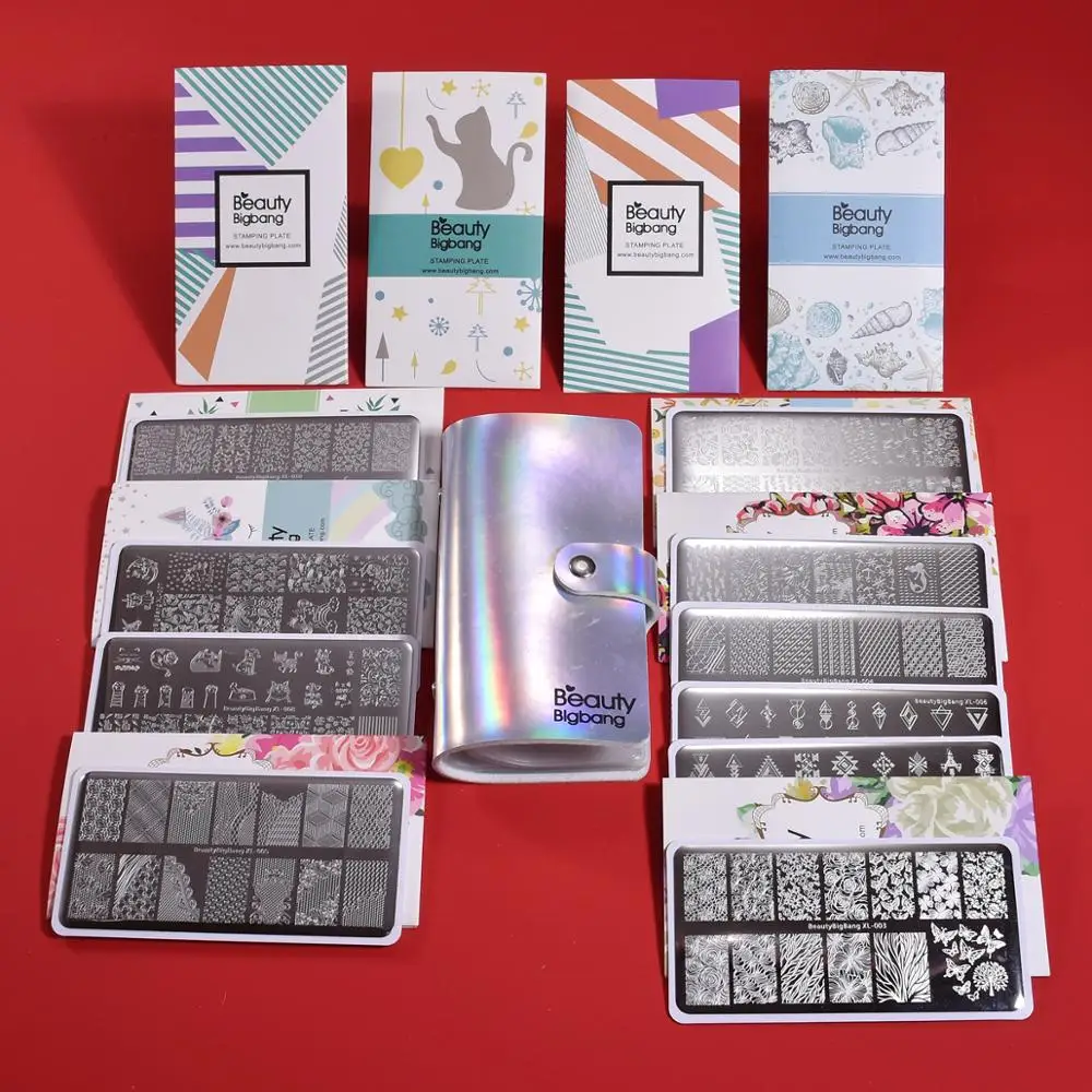 Billige BeautyBigBang Nagel Stanzen Plates10 Pcs Set Für Nägel Kunst 6*12cm Rechteck Sommer Blume Nagel, Platte Vorlage mit Tasche