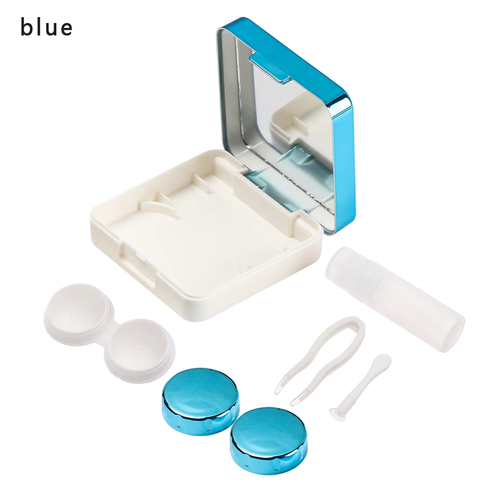 blue 1 шт. унисекс ABS пластиковый корпус контактных линз Модный милый светоотражающий дорожный объектив коробка Мини Портативный Уход за глазами набор держателя подарок - Цвет: blue